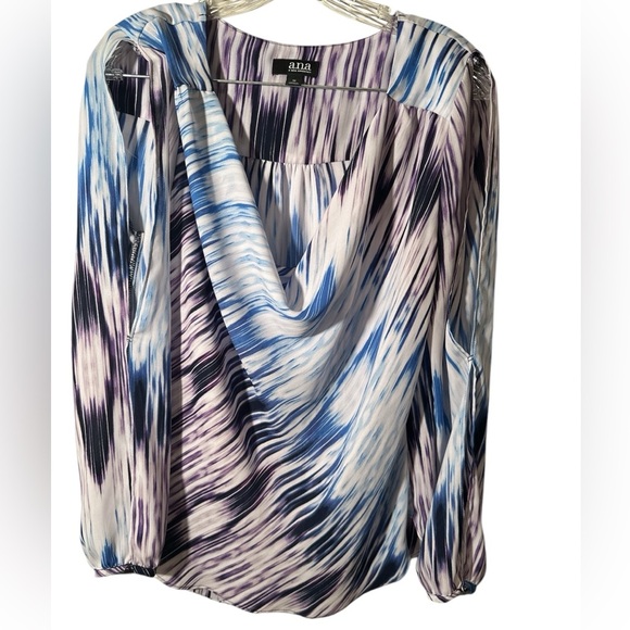 A.N.A Blue White Purple Draped Neckline, Slit Sleeves - Picture 4 of 9